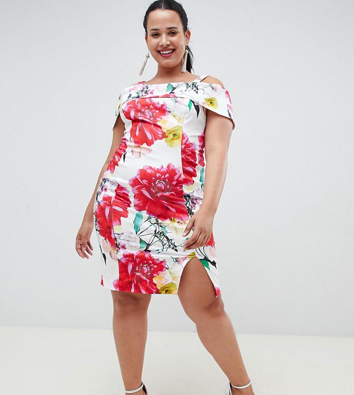 Coast Plus Rose Bloom Print Pencil Dress - White