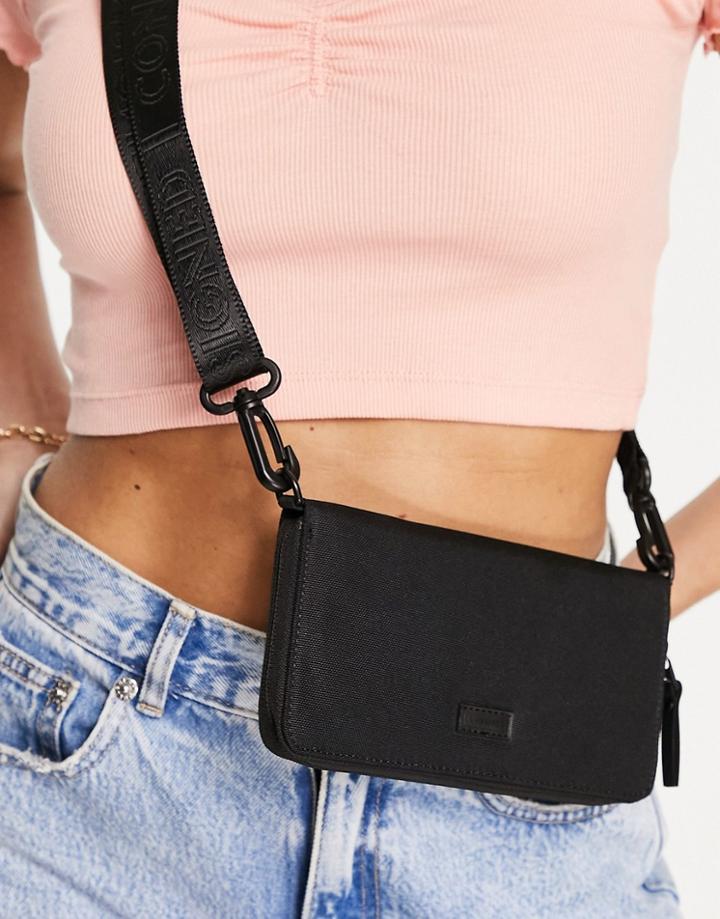 Consigned Long Zip Neck Strap Wallet In Black