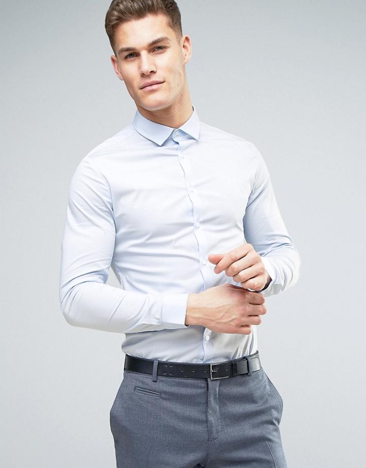 Asos Super Skinny Shirt With Stretch In Blue - Blue