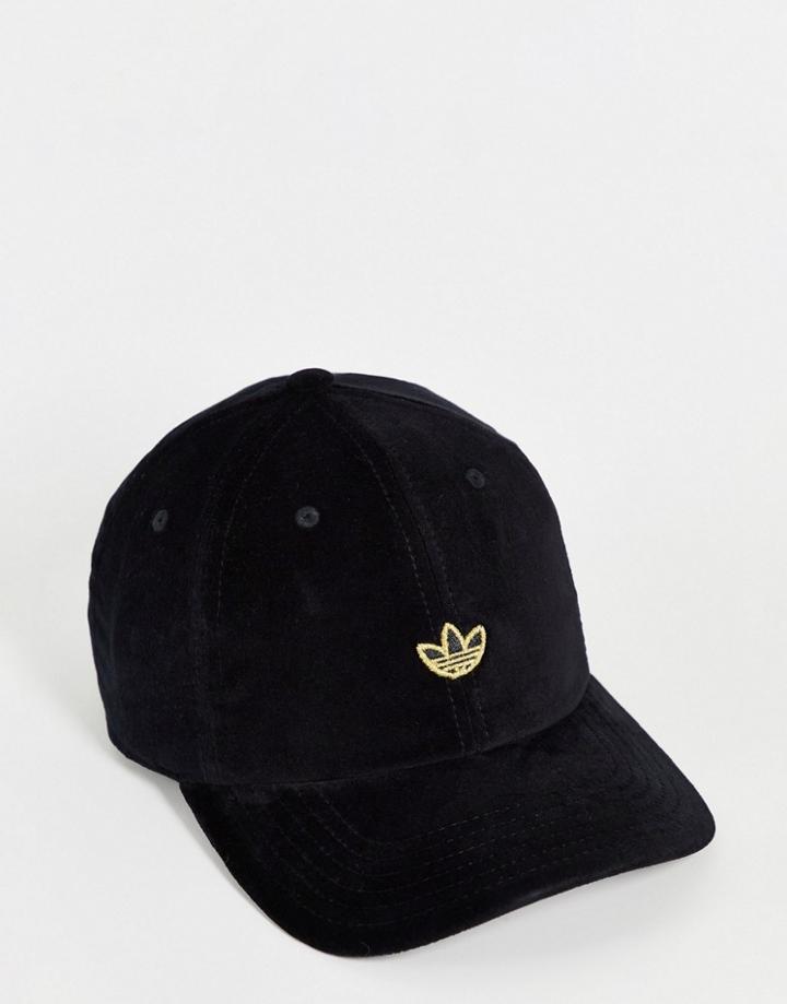 Adidas Originals Gold Logo Cap In Black