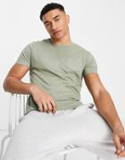 Brave Soul Pocket T-shirt In Black Washed Sage Green