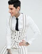 Twisted Tailor Wedding Super Skinny Vest In Cream Stripe Linen - Cream