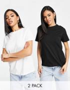 Na-kd 2 Pack Round Neck T-shirts In Black And White