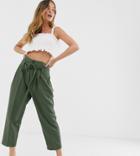 Asos Design Petite Tailored Tie Waist Tapered Ankle Grazer Pants - Green