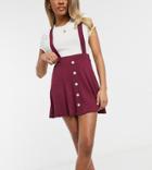 Asos Design Petite Button Front Mini Pinafore Skirt In Deep Burgundy-red