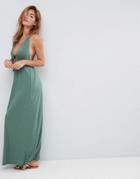 Asos Tie Front Plunge Jersey Maxi Beach Dress - Green
