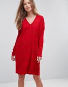 Asos Oversized Knitted Dress - Red