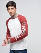 Timberland Long Sleeve Baseball Top Sleeve Logo Contrast In White/red - White