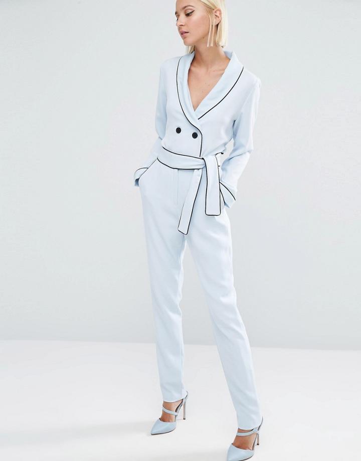 Lavish Alice Tie Belt Slim Pants - Blue