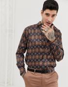 Devils Advocate Oversized Satin Print Long Sleeve Shirt-navy