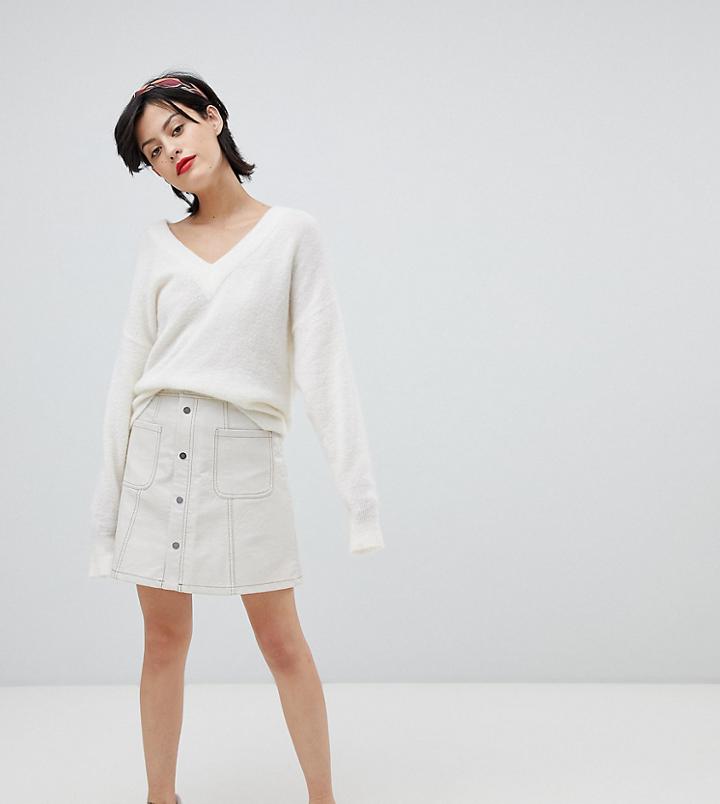 River Island Leather Look Pocket Detail Mini Skirt - Cream