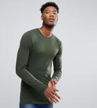 Asos Tall Long Sleeve Muscle Fit T-shirt With Crew Neck In Green - Green