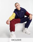 Reclaimed Vintage Inspired Oversized Hoodie With Embroidered Logo In Color Block - Part Of A Set-navy