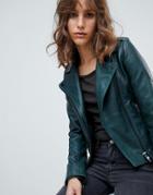 Barney's Originals Annabelle Leather Biker Jacket - Green