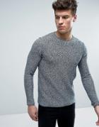 Jack & Jones Originals 100% Cotton Crew Neck Knitted Sweater In Mixed Yarn - Black