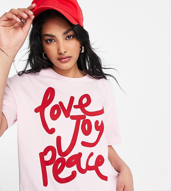 People Tree Cotton Relaxed T-shirt With Pink Red Print - White