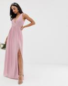 Tfnc Bridesmaid Exclusive Pleated Maxi Dress With Back Detail In Pink - Pink