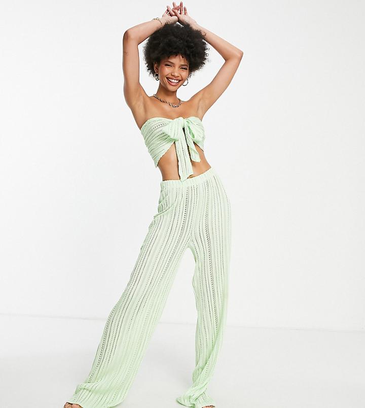 Asos Design Tall Textured Lace Beach Pants In Mint Green - Part Of A Set-pink