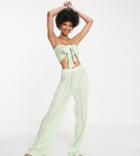 Asos Design Tall Textured Lace Beach Pants In Mint Green - Part Of A Set-pink