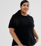 Asos Design Curve T-shirt With Drapey Split Back In Black - Black