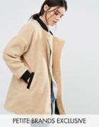 One Day Petite Allover Faux Shearling Longline Bomber - Beige