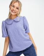 New Look Check Collar Blouse In Blue-blues