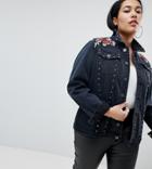 Liquor N Poker Plus Girfriend Jacket With Studs And Rose Embroidery - Black