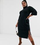 Asos Design Curve Super Soft High Neck Exposed Seam Midi Dress-black