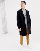 Selected Homme Hand Stitched Wool Overcoat - Navy