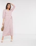 Vila Maxi Wrap Dress In Pink Check