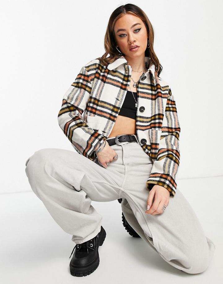 Violet Romance Trucker Jacket In Check-multi