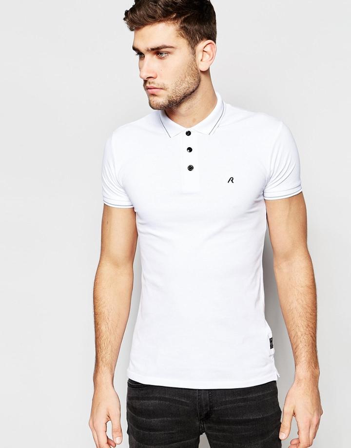 Replay Polo Logo Pique Tipped In White - White