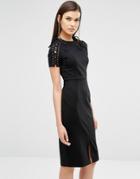 Lavish Alice Lace Up Sleeve Center Split Bodycon Midi Dress - Black