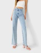 Stradivarius Stepped Waist Dad Jean In Washed Blue-blues