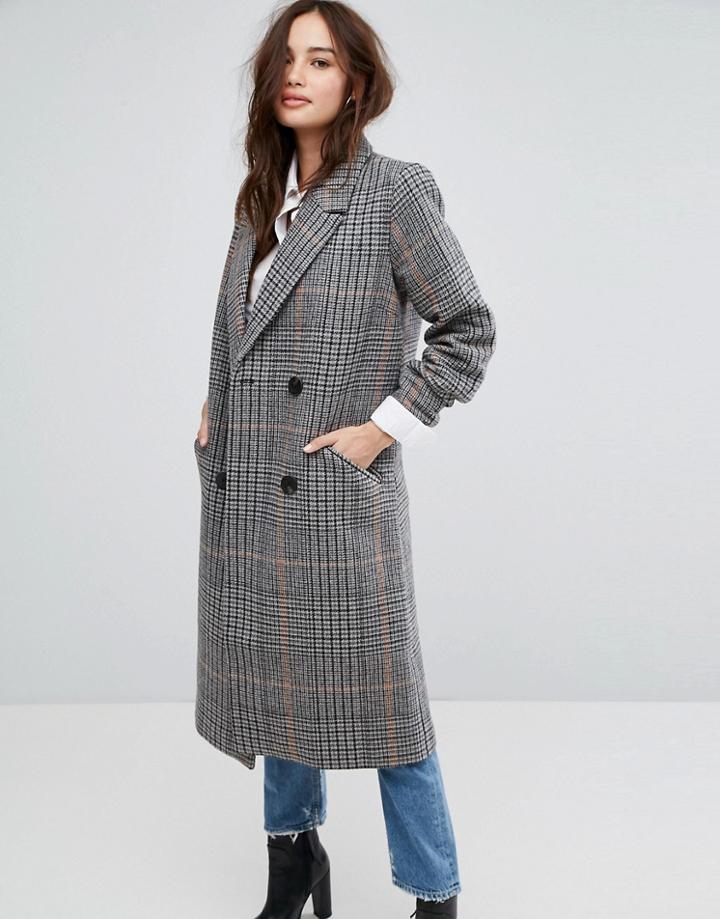 Vila Double Breasted Check Coat - Gray
