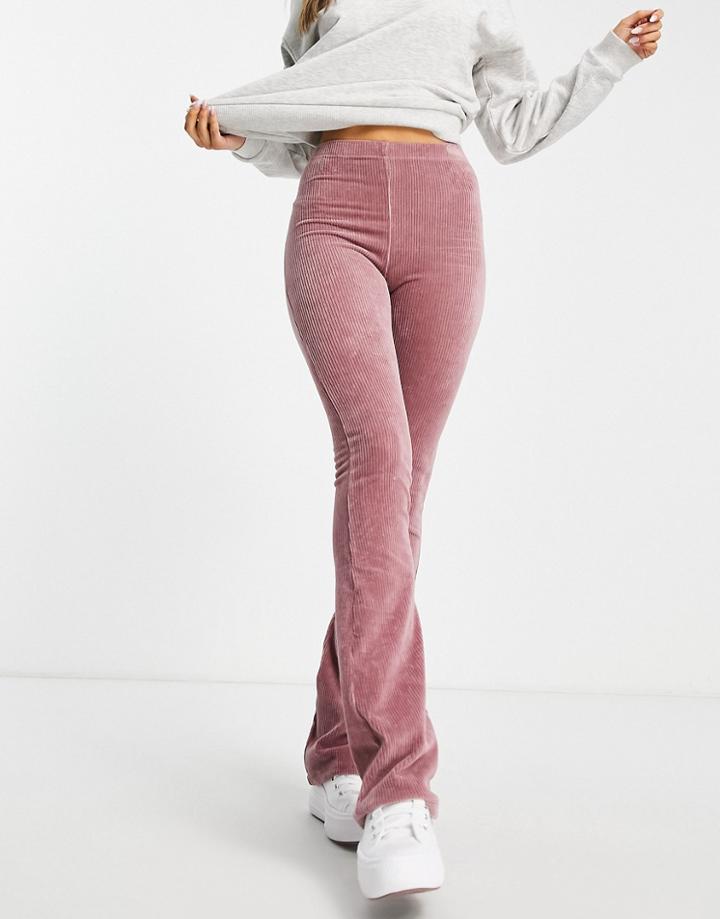 Topshop Stretchy Corduroy Flared Pants In Rose-pink