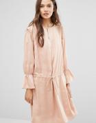 Gestuz Satin Dress With Shoulder Pleat Detail - Pink