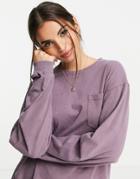 Asos Design Oversized Top With Pocket In Washed Purple-green
