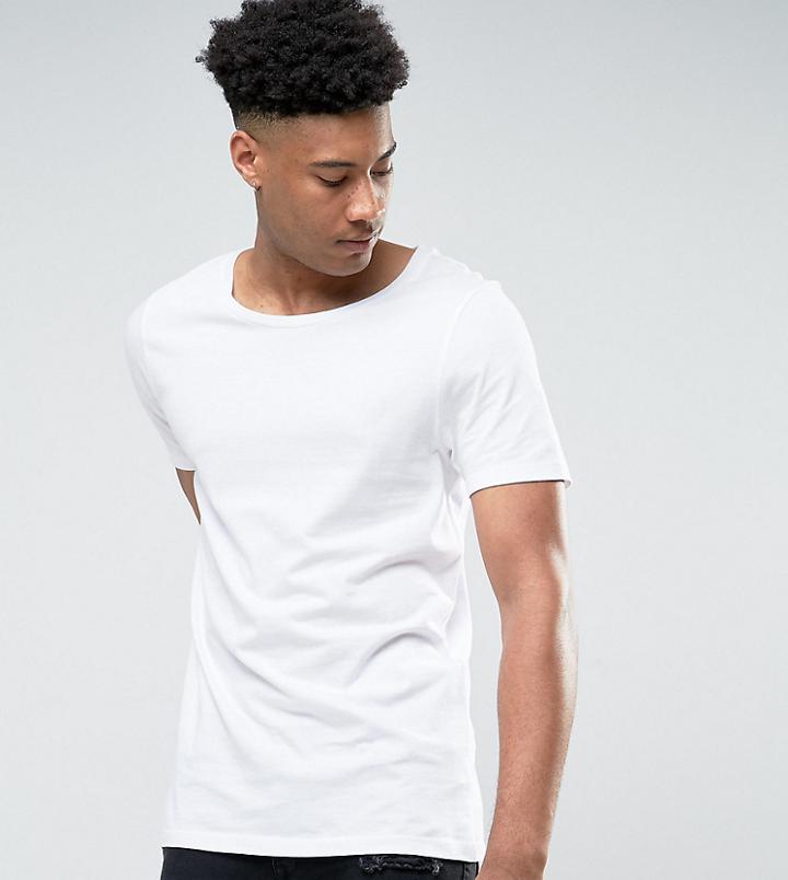 Asos Design Tall Longline T-shirt With Scoop Neck In White - White