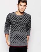 Selected Homme Knitted Sweater With All Over Diamond Jacquard - Gray