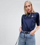 Adidas Originals Three Stripe T-shirt In Navy With Gingham Print Back - Navy