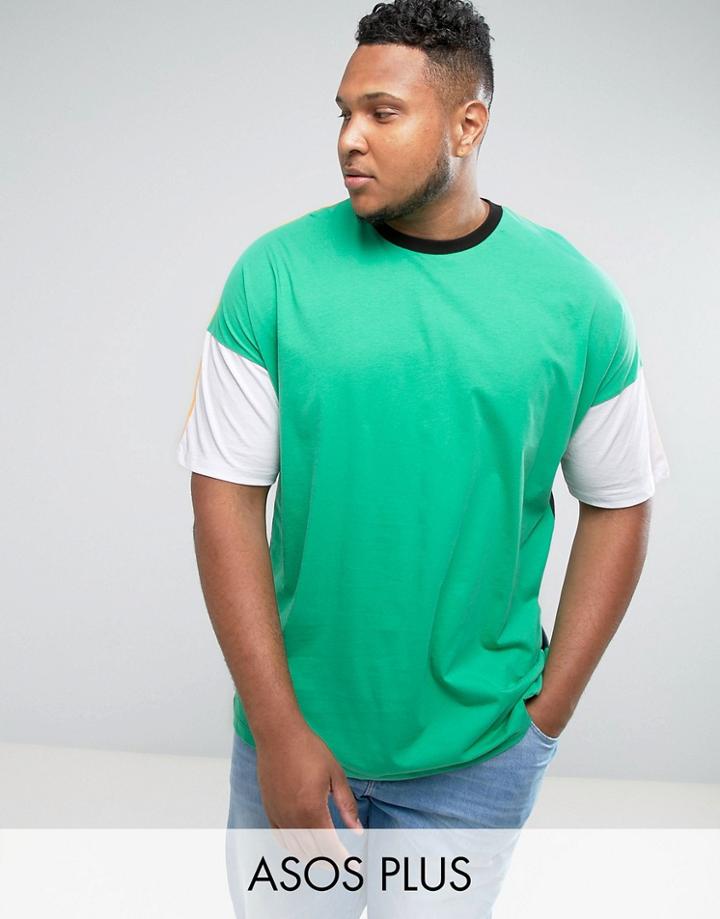 Asos Plus Oversized T-shirt In Bright Color Block - Green