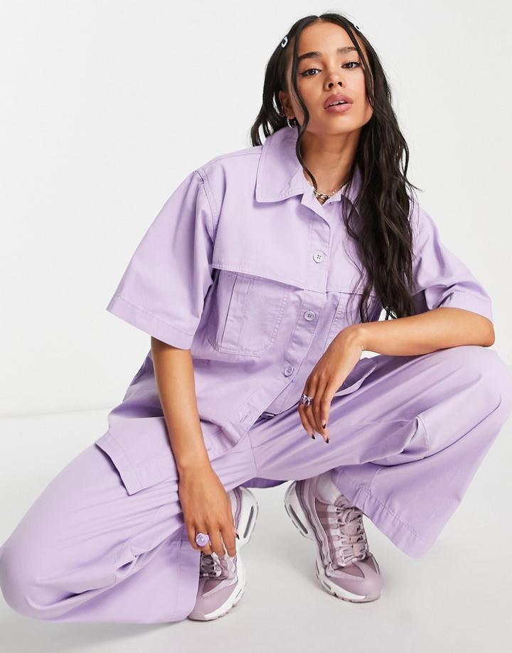 Topshop Lightweight Short Sleeve Casual Shirt In Lilac - Part Of A Set-yellow