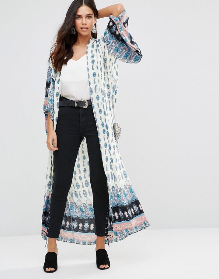 Amy Lynn Paisley Border Print Maxi Kimono - Multi