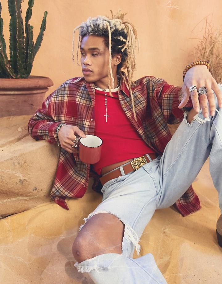 Asos Design 90s Oversized Check Shirt In Red Wool Mix