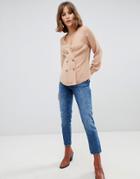 New Look Double Breasted Shirt In Camel - Tan