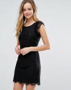 Liquorish Lace Mini Dress With Scalloped Hem - Black