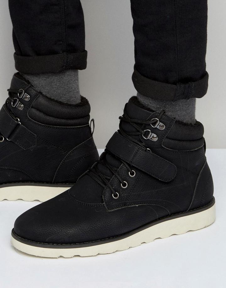 Brave Soul Lace Up Boots With Sherpa Lining Black - Black