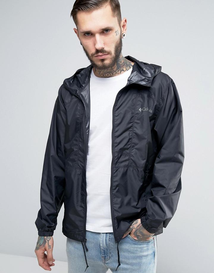 Columbia Flashback Windreaker Jacket Lightweight Hooded In Black - Black