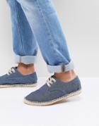 Asos Lace Up Espadrilles In Blue Denim Chambray - Blue